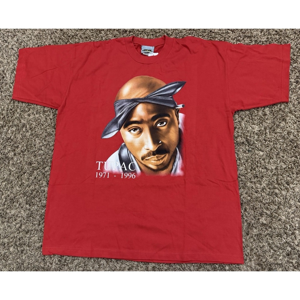 Vintage 90's Da Bomb  Tupac Shakir (2PAC) Graphic Red T-Shirt Mens Size 2XL